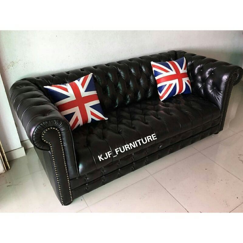 sofa chesterfield set bantal kain kulit sintetis
