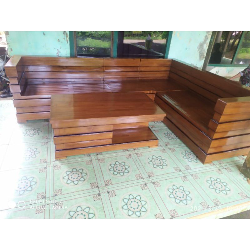 KURSI TAMU MINIMALIS SUDUT BOX  FURNITURE KAYU JATI