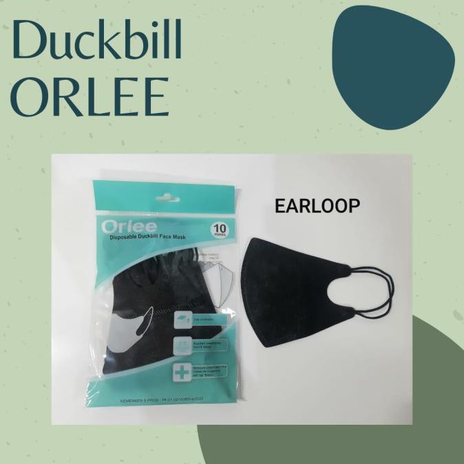 masker orlee duckbill 3d earloop 10 pcs - Hitam
