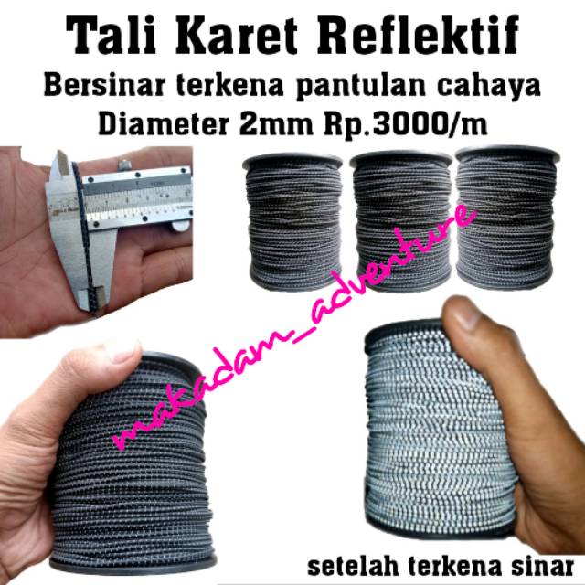 

Tali karet reflektif 2mm skotlet menyala
