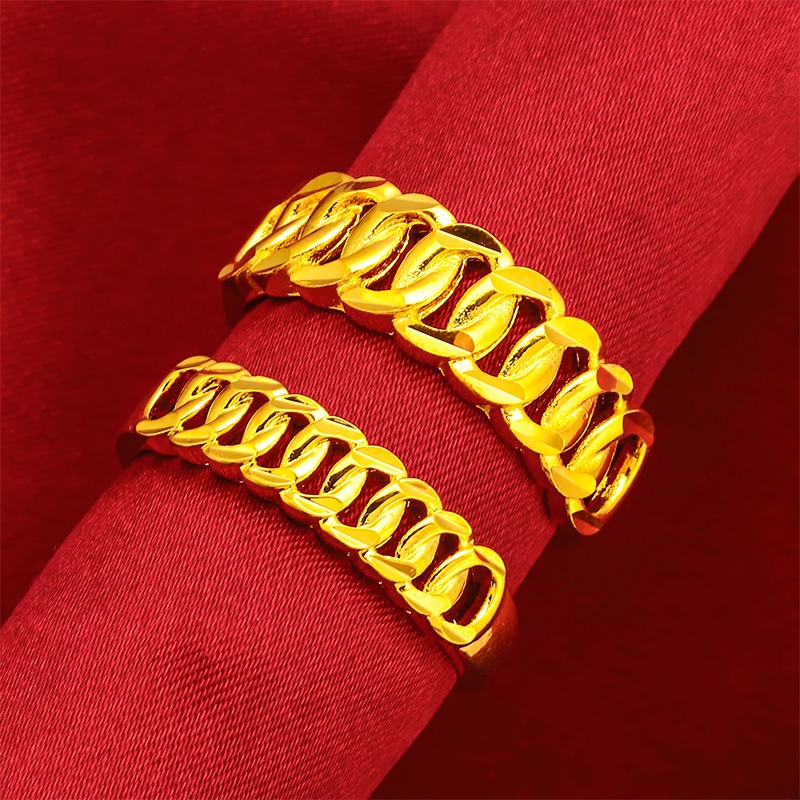 Cincin Model Twist Lapis Emas 24K Gaya Retro Adjustable