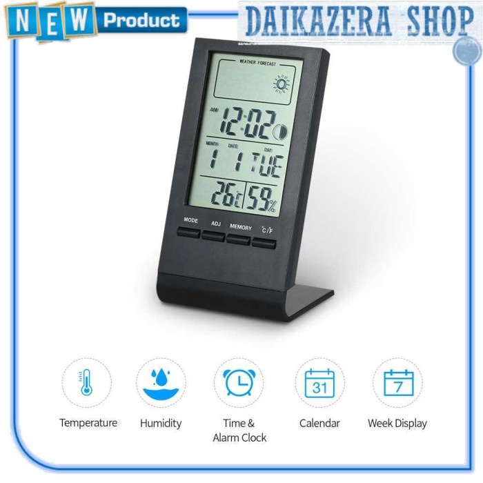 KKMOON Jam Mini Digital Thermometer Hygrometer Weather Station - CX220 - Hitam