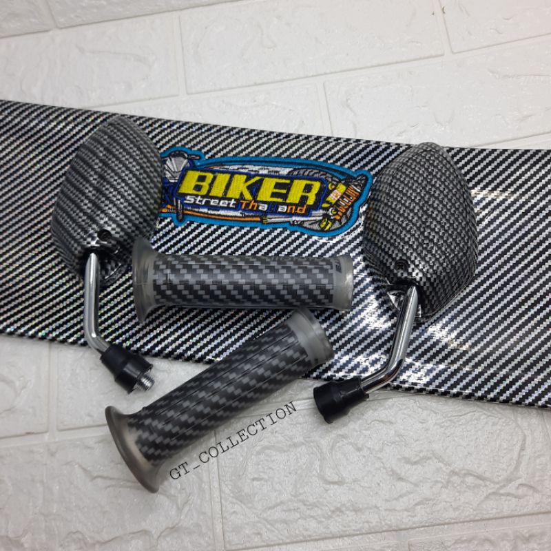 Paket Variasi Honda Kulit Jok Silver Biker + Handgrip Karbon + Spion Beat Mini Karbon Chrome