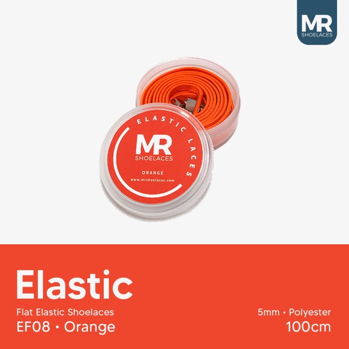 MR Shoelaces EF08 Elastic Orange Jingga Tali Sepatu Flat Elastis 100cm