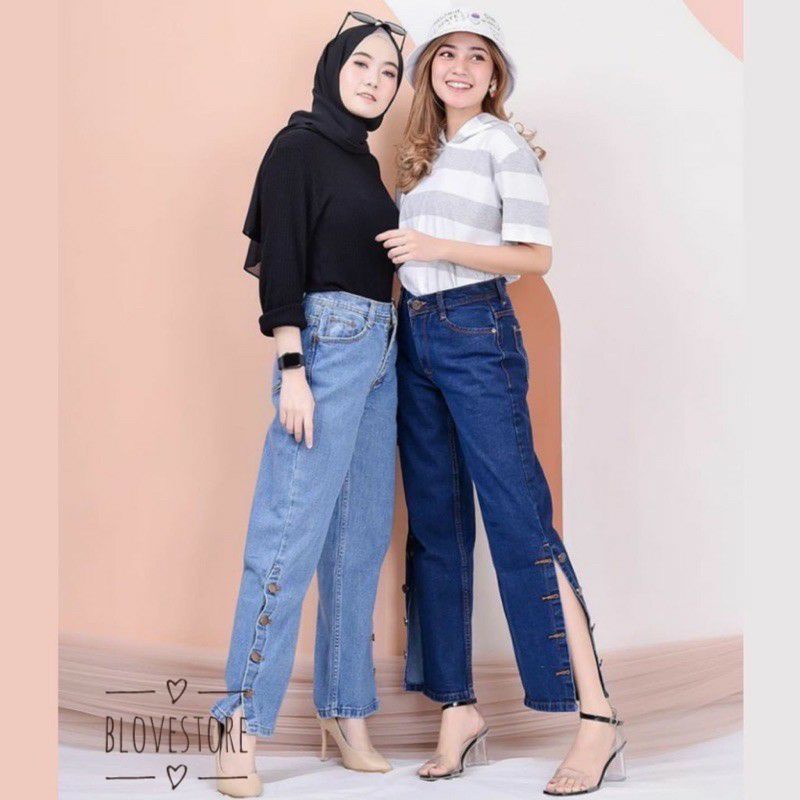 KULOT BELAH KANCING.Feme higwaist kulot jeans wanita kancing samping