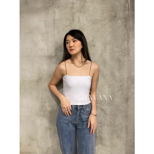 PHOEBE Top | Spageti TankTop in White | Tanktop Polos Tali Spaghetti Square Crop | Kaos Crop Wanita 