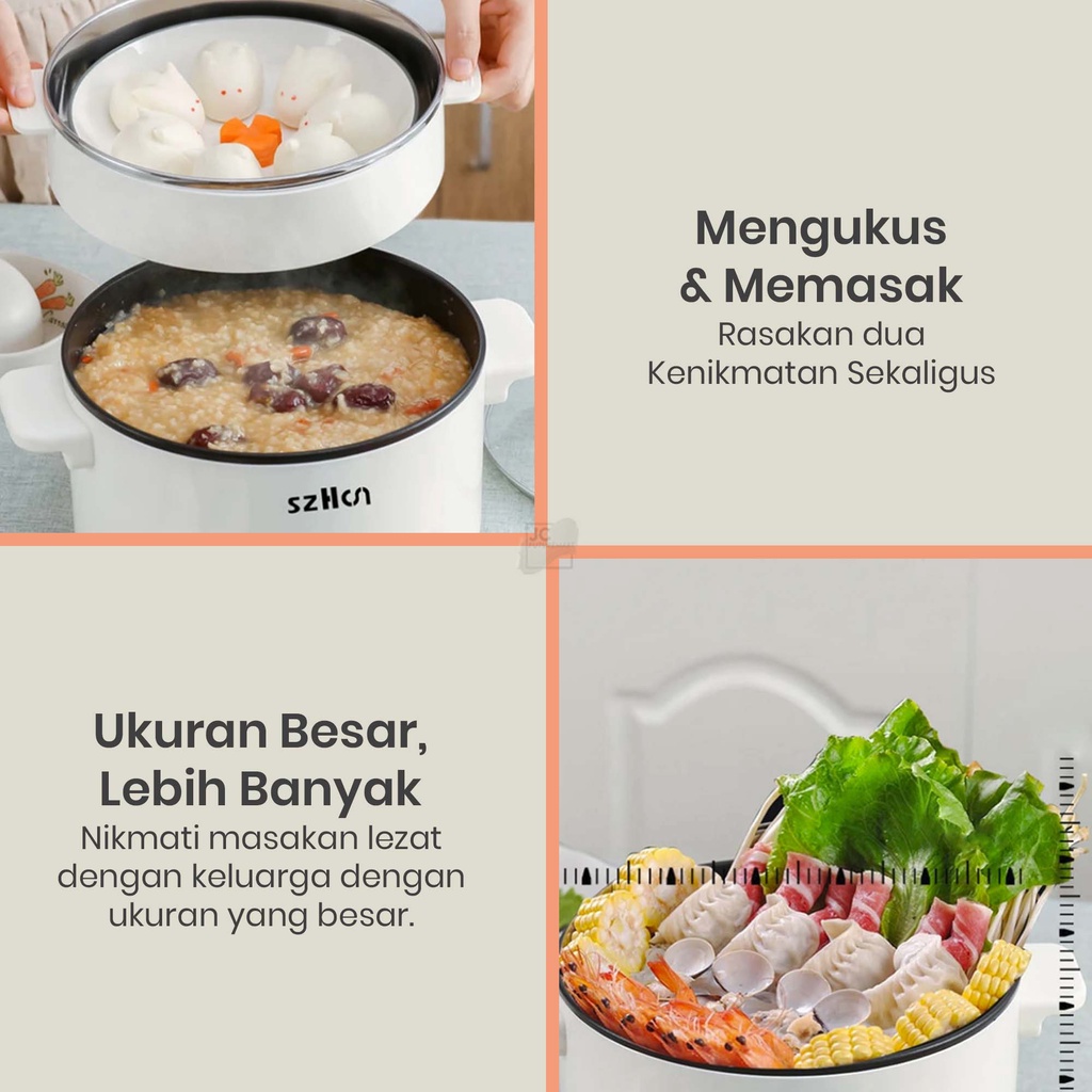 FOOD STEAMER ELECTRIC 3 LAYERS 2.5L | PANCI KUKUS LISTRIK JZ-22 - Putih