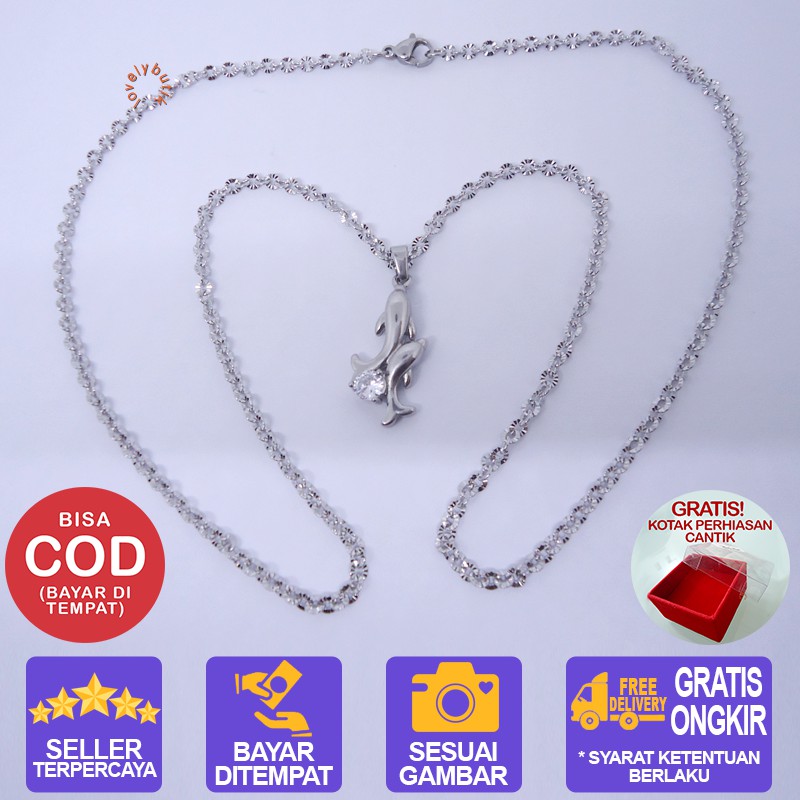 Lovelybutik Kalung Titanium Anti Karat Selamanya Sweet Dolphin Kalung Wanita Titanium ukuran 60 cm