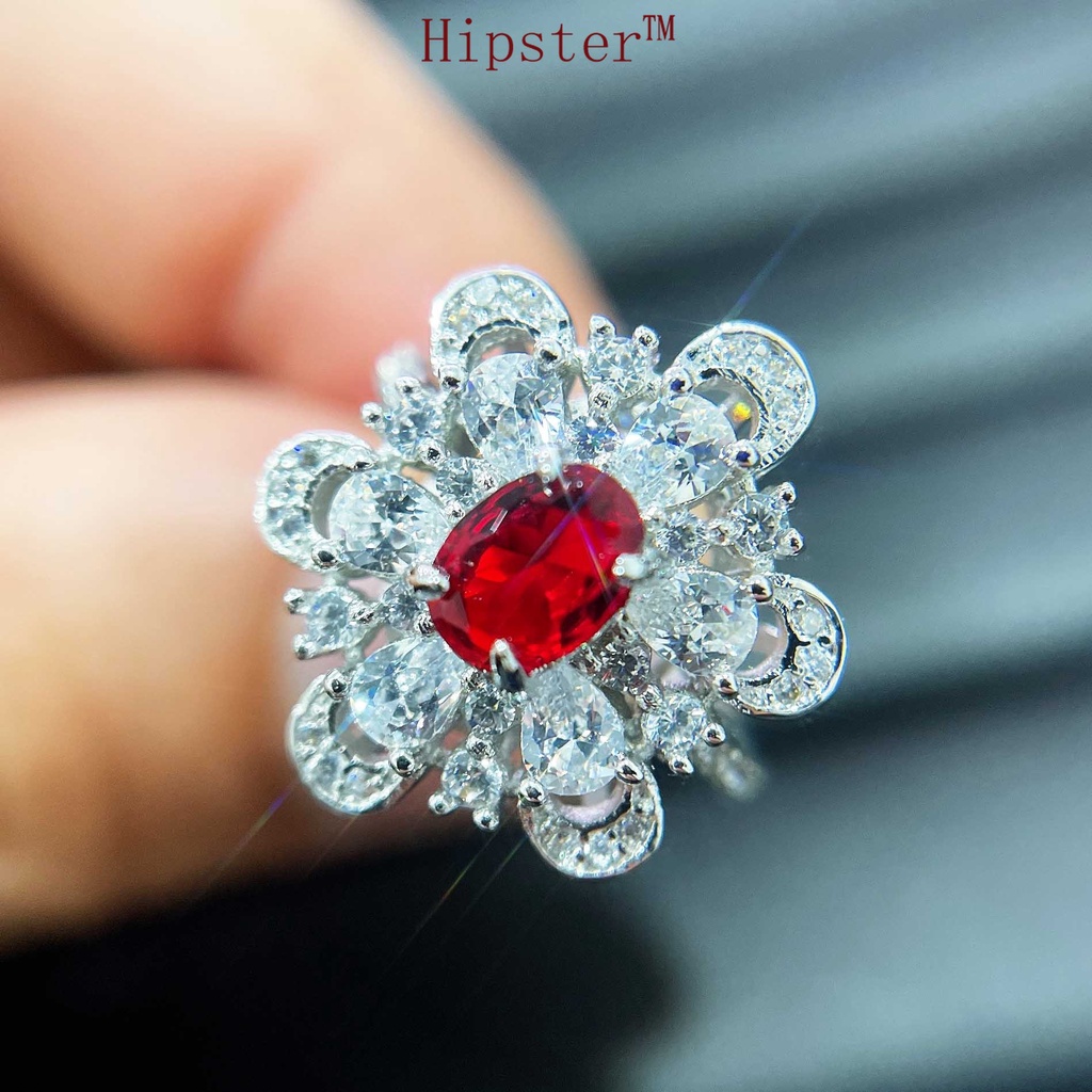 Hot Sale Fashion High-End Creative Design Natural Ruby Flower Ring