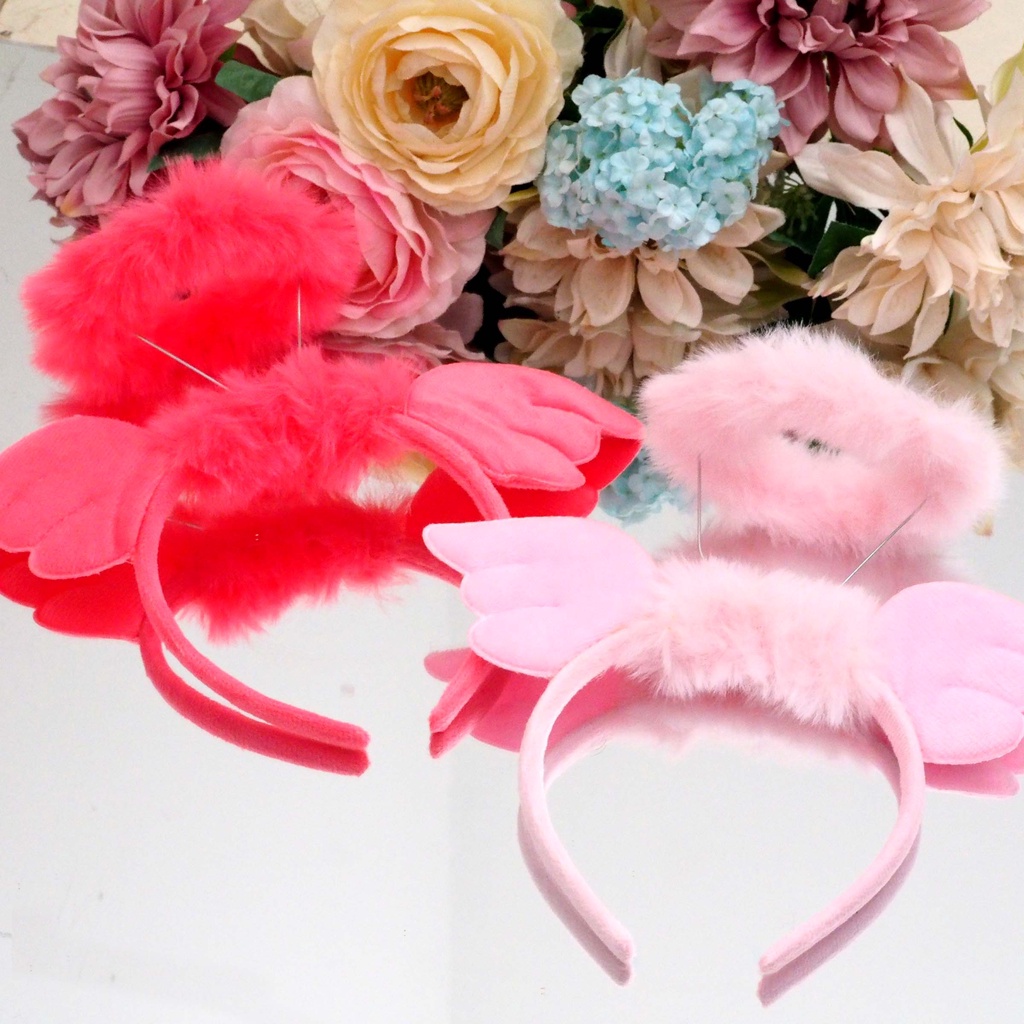 Bando Malaikat Aksesoris Kepala Headband Bando Bulu Lucu Kostum Peri Warna Warni