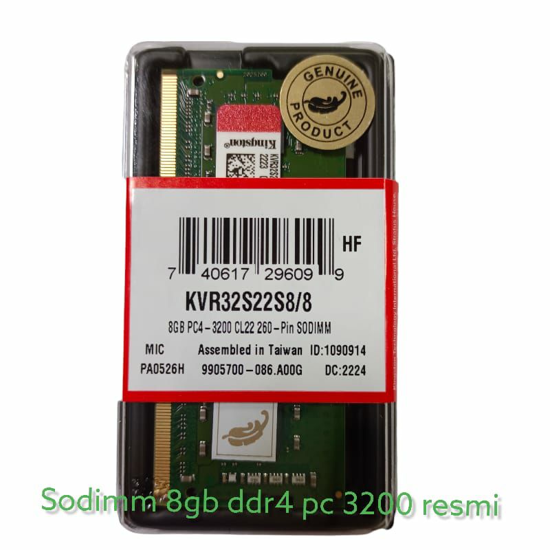 Ram Kingston SODIMM 8GB DDR4 3200MHz - KVR32S22S8/8 Garansi Resmi