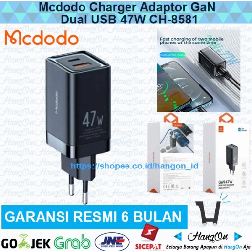 Mcdodo Charger Adaptor GaN 47W 47 Watt 47watt Dual USB PD QC 4.0 VOOC SCP FCP AFC PE CH-8581