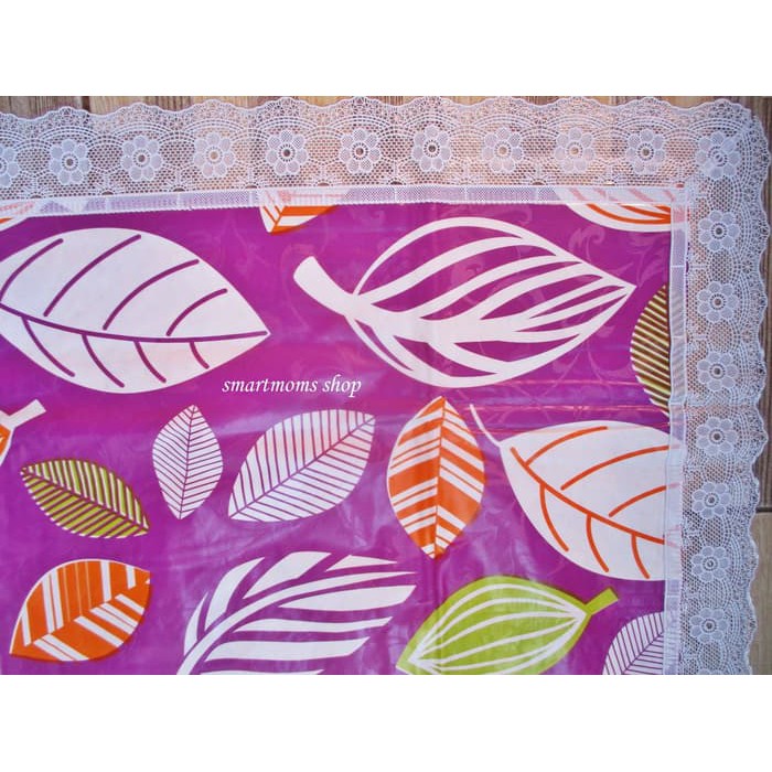 Jual TAPLAK MEJA MAKAN PLASTIK ANTI AIR TEBAL 4 6 KURSI DAUN UNGU Murah