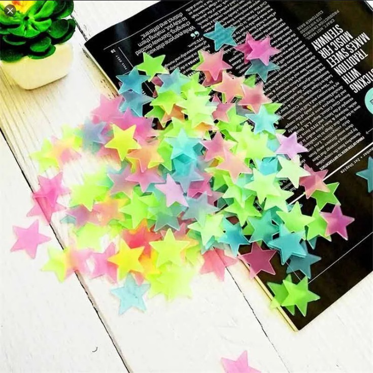 STICKER GLOW IN THE DARK STAR WARNA WARNI STIKER DEKORASI DINDING BINTANG - 100 PCS