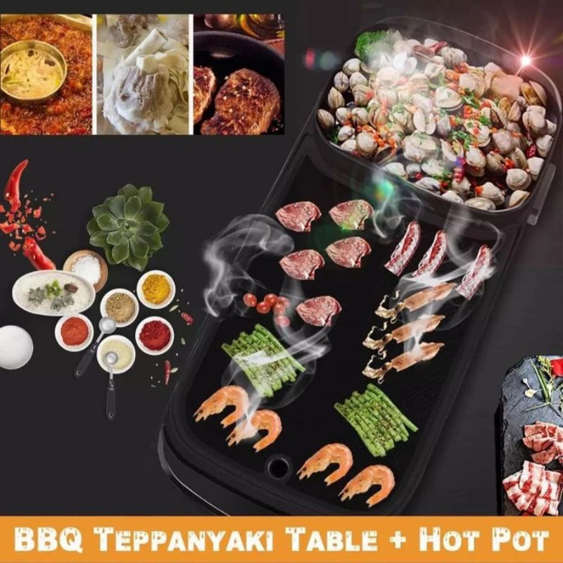 Panggangan , 607 ,  BBQ dan hotpot elektrik 2 in 1 Grill BBQ hotpot elektrik