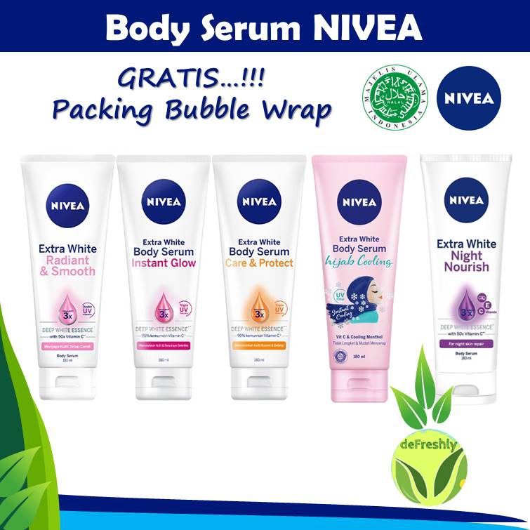 Nivea Extra White Body Serum - Super Vitamin &amp; Skin Foods | Care Protect | Radiant &amp; Smooth | Instant Glow | Night Nourish | Hijab Cool 180ml ❤ defreshly ❤