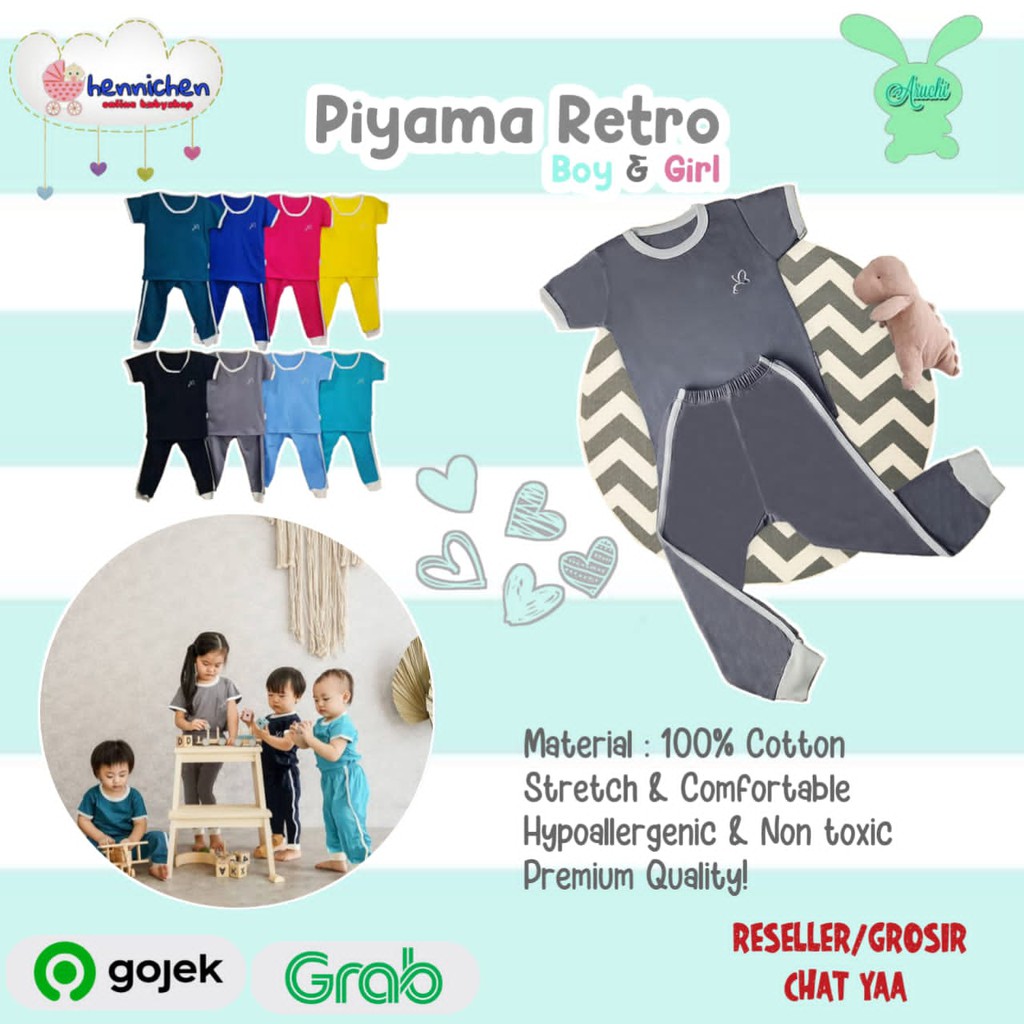 Aruchi setelan piyama anak Premium Retro Playset Baju anak Pendek BORDIR + Celana Panjang 2-5 Tahun