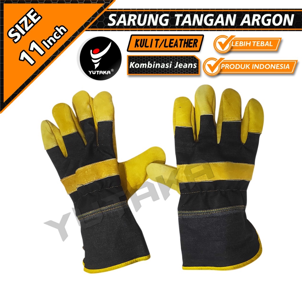 SARUNG TANGAN LAS ARGON KOMBINASI JEANS warna kuning/sarung tangan las Argon murah