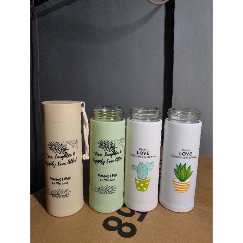 SOUVENIR BOTOL TUMBLER KACA KAKTUS CUSTOM SABLON NAMA