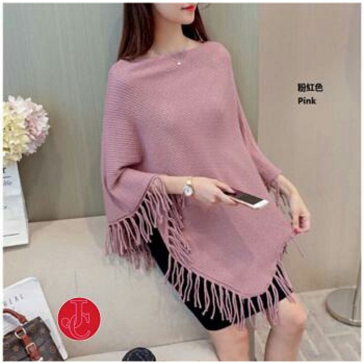 Baju Atasan Wanita Top Blouse Poncho Polos Knit Dusty Tafj.128
