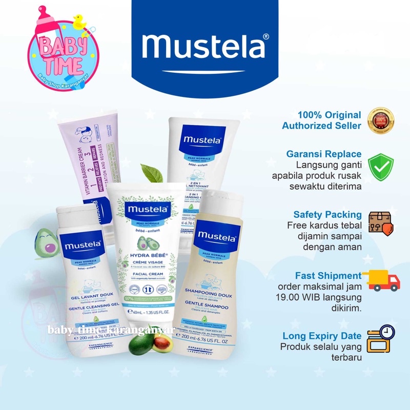 Mustela Facial Cream Barier Cream Diaper Rash Cream Bebe 2 in 1 Cleansing Gel Hair and Body Wash Shampoo Sabun Bayi Kulit Sensitif