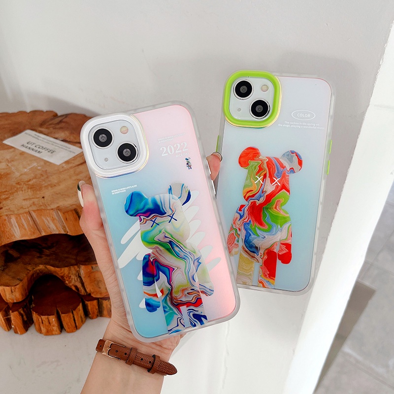 Color Laser Green Bear, White Bear (For iPhone 7Plus 8Plus X XS XS Max 11 Pro Max 12 Pro Max 13 Pro Max Case)