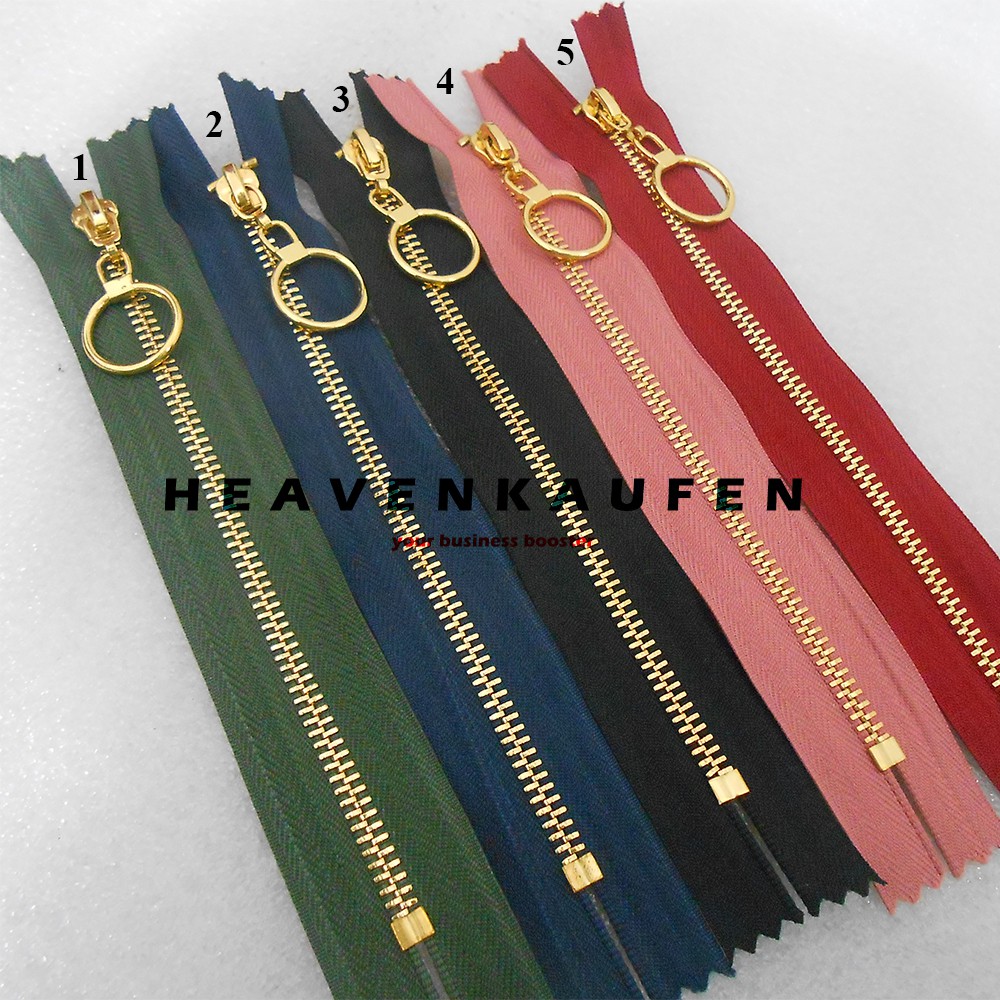 Resleting Zipper Jeans Besi 15 cm (6 inch) Gold Emas Variasi Tarikan/Puller Bulat