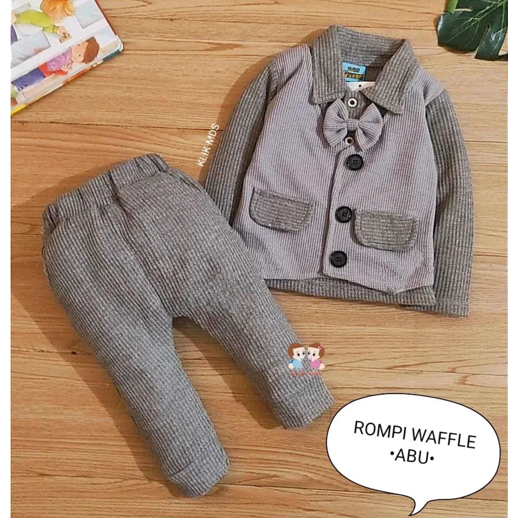 Setelan Anak Laki Laki - Set Kemeja Rompi Jas Waffle Baju Bayi Laki Laki Tangan Dan Celana Panjang