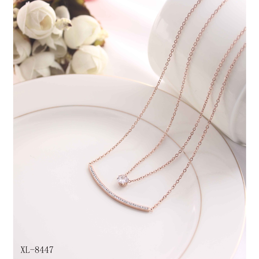 Kalung Titanium Permata Dobel Rantai Perhiasan Fashion 8447/1245