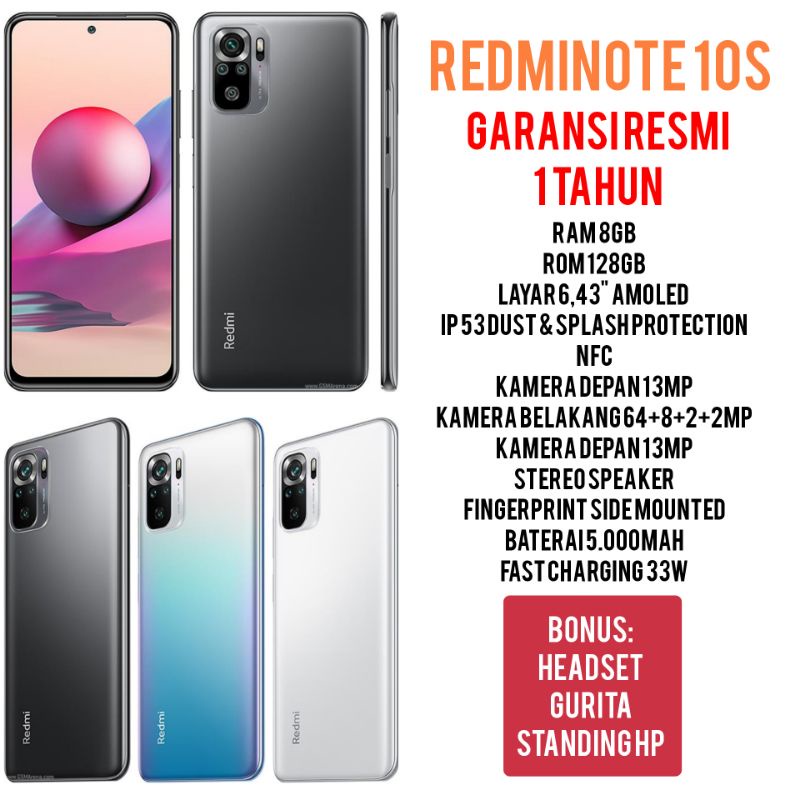 Redminote 10s 8/128 8 128 8/128GB Garansi resmi 1 tahun redminote 10 s xiaominote 10s