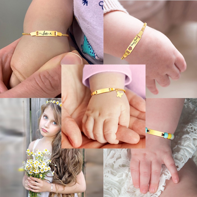 DIY custom content children's Butterfly Pendant hollowed out love stainless steel curved brand Laser Engraved Bracelet Gift Jewelry