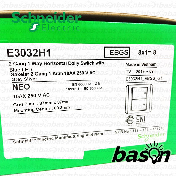 Schneider NEO HORIZONTAL 2 Gang 1 Way - Saklar 2 Tombol 1 Arah dengan lampu indikator