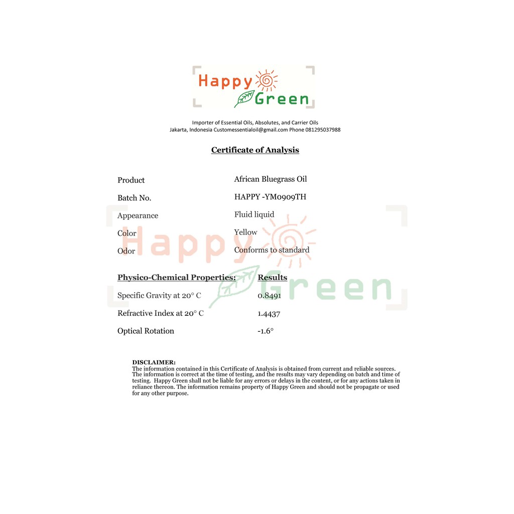 Happy Green African Bluegrass Essential Oil (5 ml) - Minyak Validus