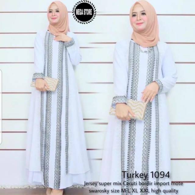 Gamis Putih Abaya - Gamis Arab Putih Premium - Abaya Turkey  1094