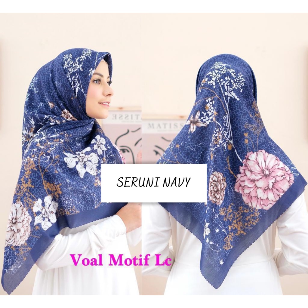 COD PROMO DENAY KW HIJAB SEGIEMPAT VOAL MOTIF / JILBAB DEENAY KW MOTIF TERMURAH-SERUNI NAVY