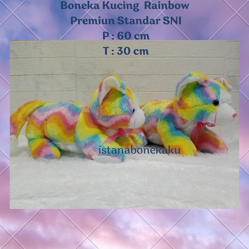 Boneka kucing rainbow / cat bulu halus bahan sangat lembut isi silicon murni SNI