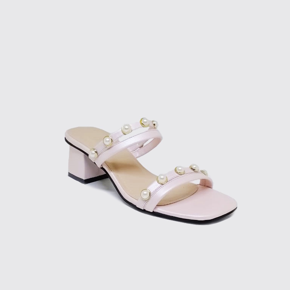 Sendal Heels Mutiara Big Size | Ukuran Jumbo Kaki Besar | Sandal Pesta Wanita Hak 5cm Pink Cantik Mewah