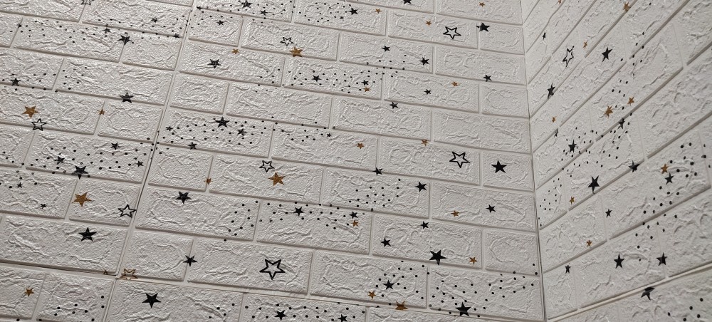 Ready Stock !! Wallpaper Dinding 3d Foam Batu Bata Wallsticker Bintang Wallsticker Kayu 70cm X 77cm.