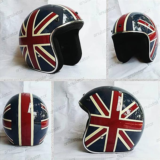 Helm Bogo Cakil Robot Bendera England UK Ingris Inggris London Fino Jack Lis List Chrome Crome Krum