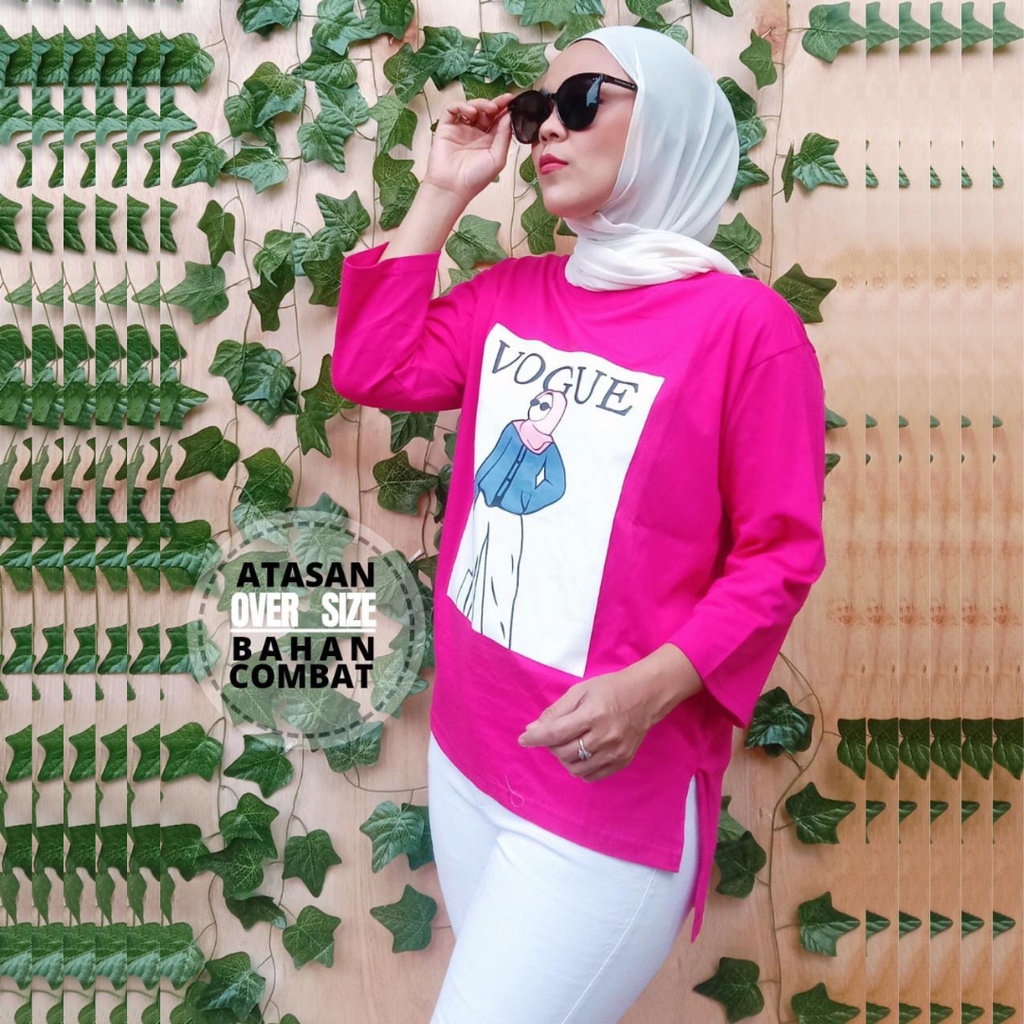 Kaos VOGUE HIJAB Oversize Wanita/Oversize Pinguin Style/Oversize Cotton Combad/Oversize Wanita terbaru