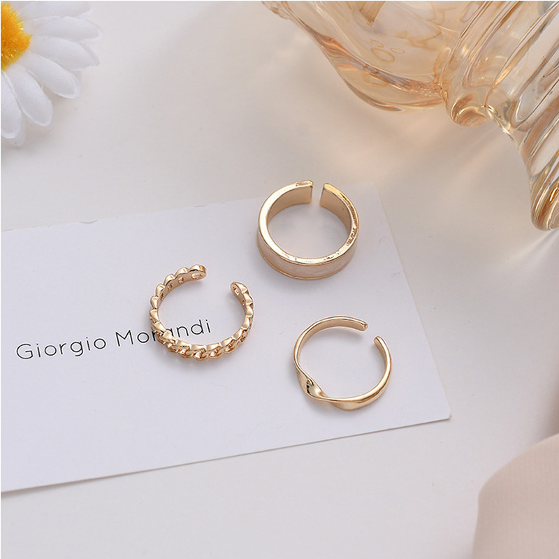 3pcs / set Cincin Jari Telunjuk Model Lebar Gaya Korea Selatan Untuk Wanita