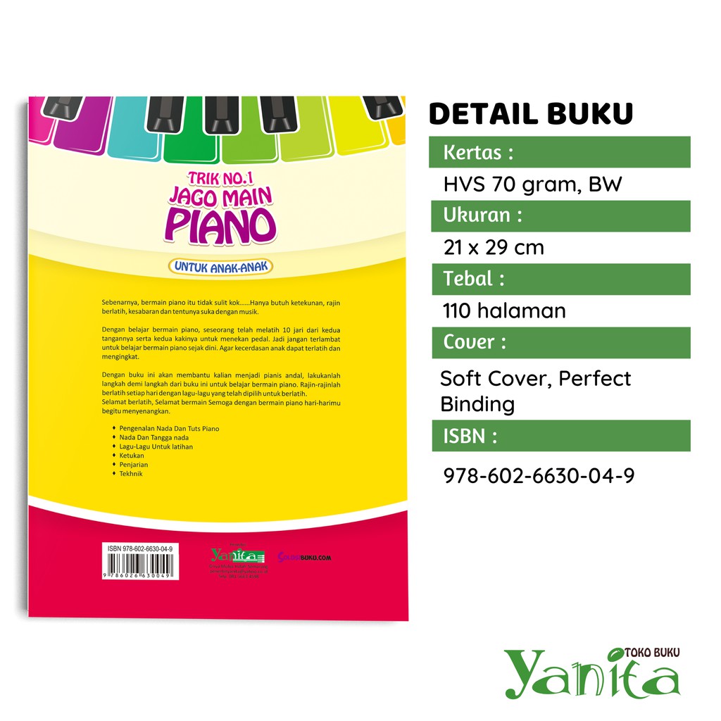 Yanita Buku Piano Trik No. 1 Jago Main Piano Untuk Anak