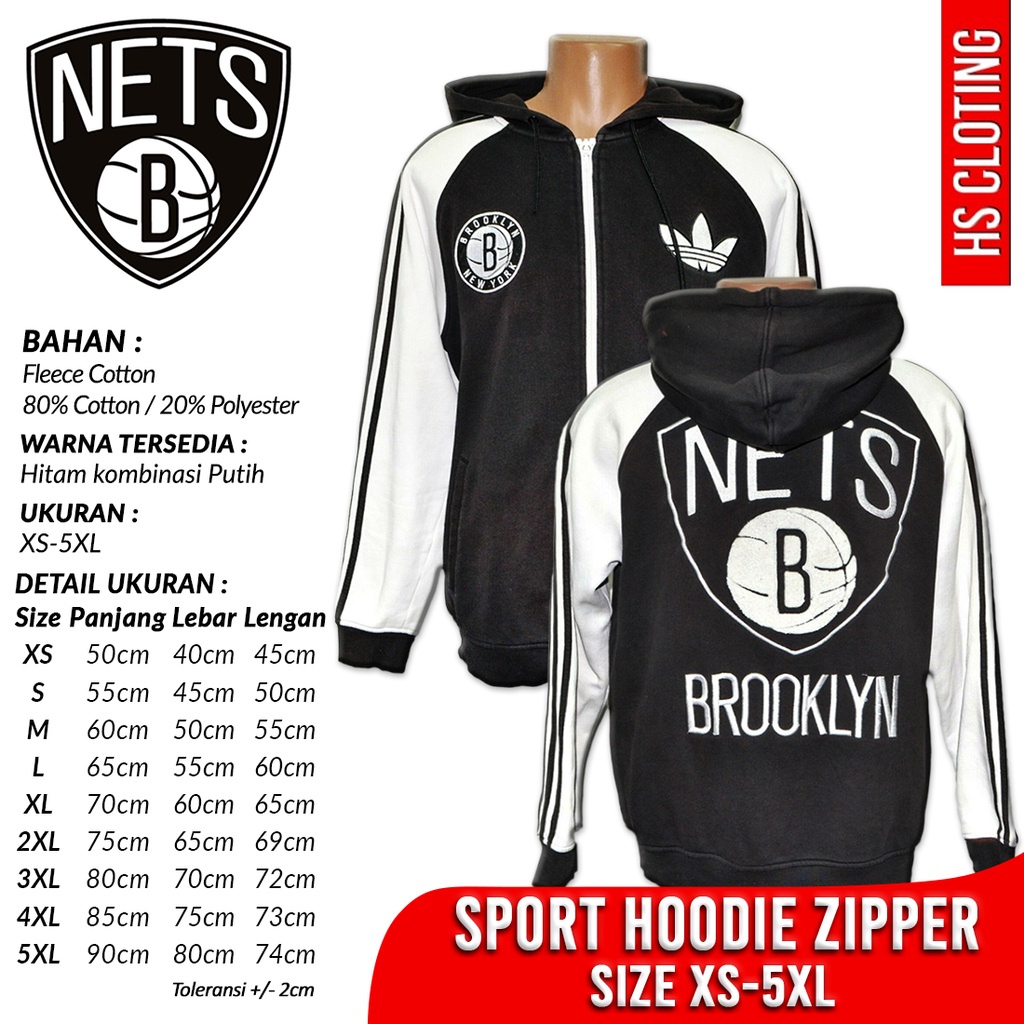 Jaket XS-5XL BROOKLYN NETS NBA Basketball Eastern Conference Team Hoodie Zipper Raglan Bahan Katun F