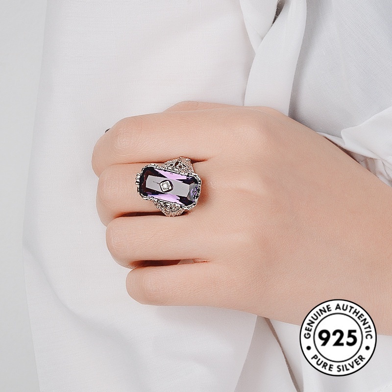 Cincin Bentuk Persegi Panjang Model Hollow Bahan S925 Silver Untuk Wanita