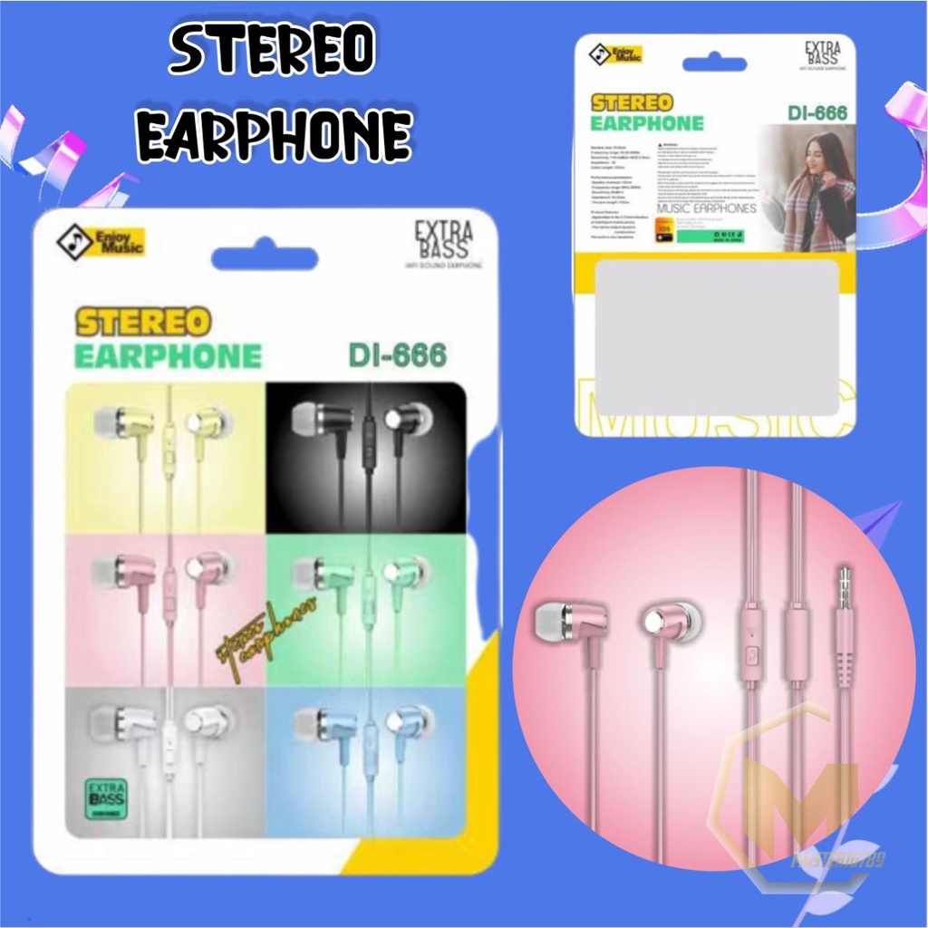 Earphone Headset Hf headsfree macaron piston super BASS DI666 for oppo Samsung vivo xiaomi Infinix realme MA3033