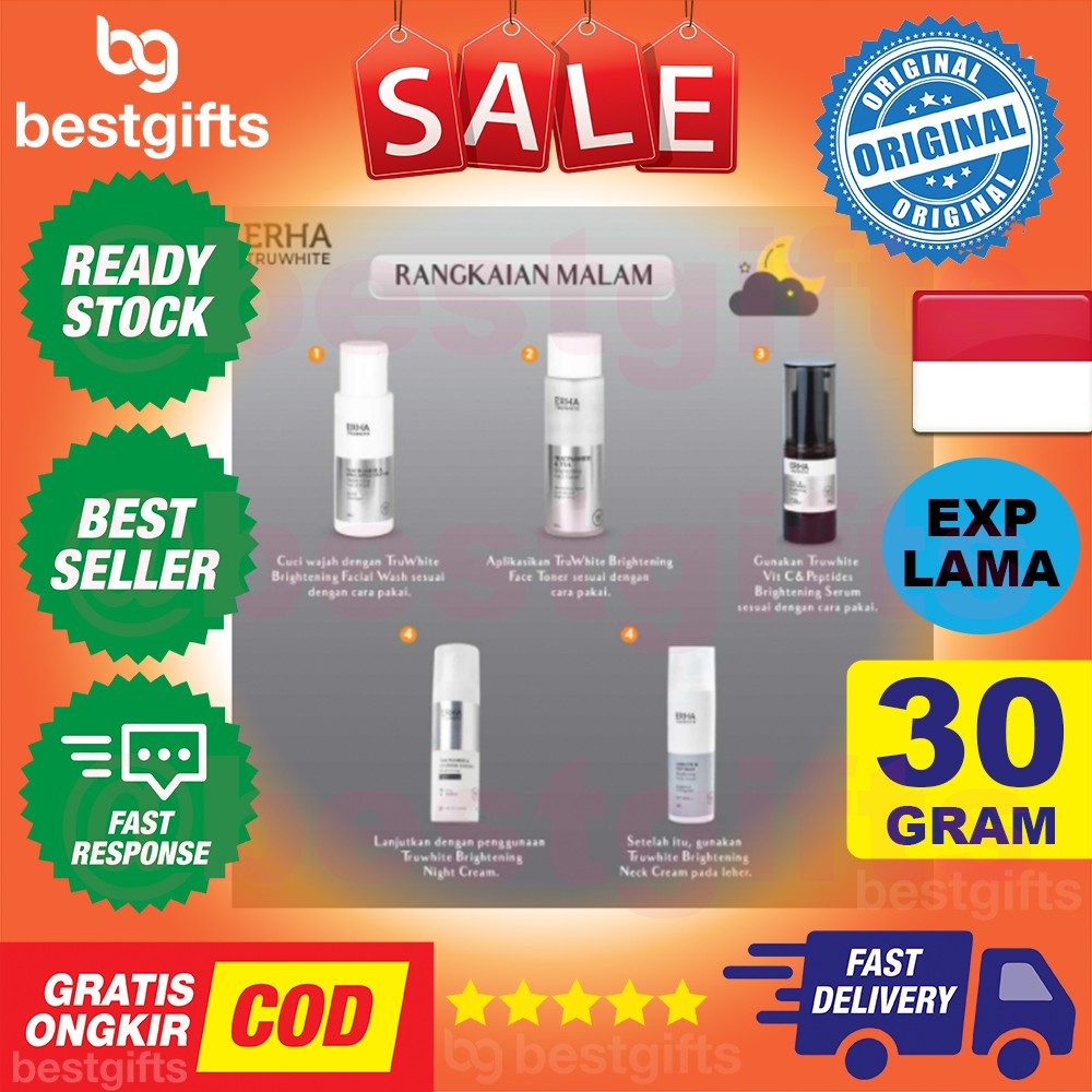 ERHA TRUWHITE ARBUTIN PEPTIDES BRIGHTENING NECK CREAM SPF 25 KRIM MERATAKAN WARNA AREA LEHER 30 GRAM