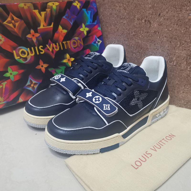 sepatu lv sneaker pria men shoes run away cowok biru navy kulit asli P1SHOES mirror