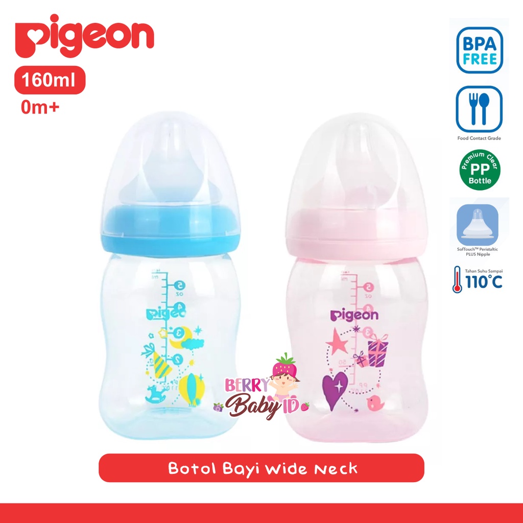 Pigeon Botol PP Clear Wide Neck Botol Susu Bayi 160ml 240ml 0m+ 3m+ Berry Mart