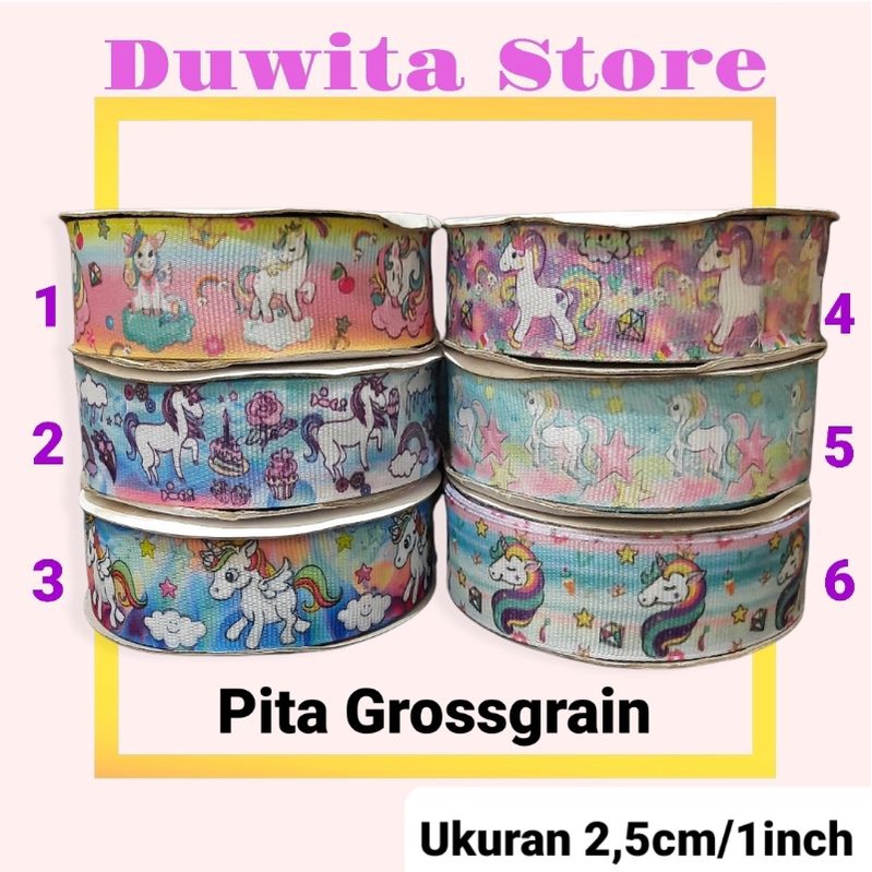 (1Meter) Pita Grossgrain Motif Unicorn 2.5cm/1inci