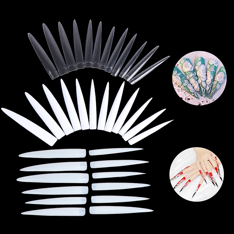 [FULL] 10Pcs/Set Extra Sharp Long Half Cover French False Nail Art Design Salon Tips